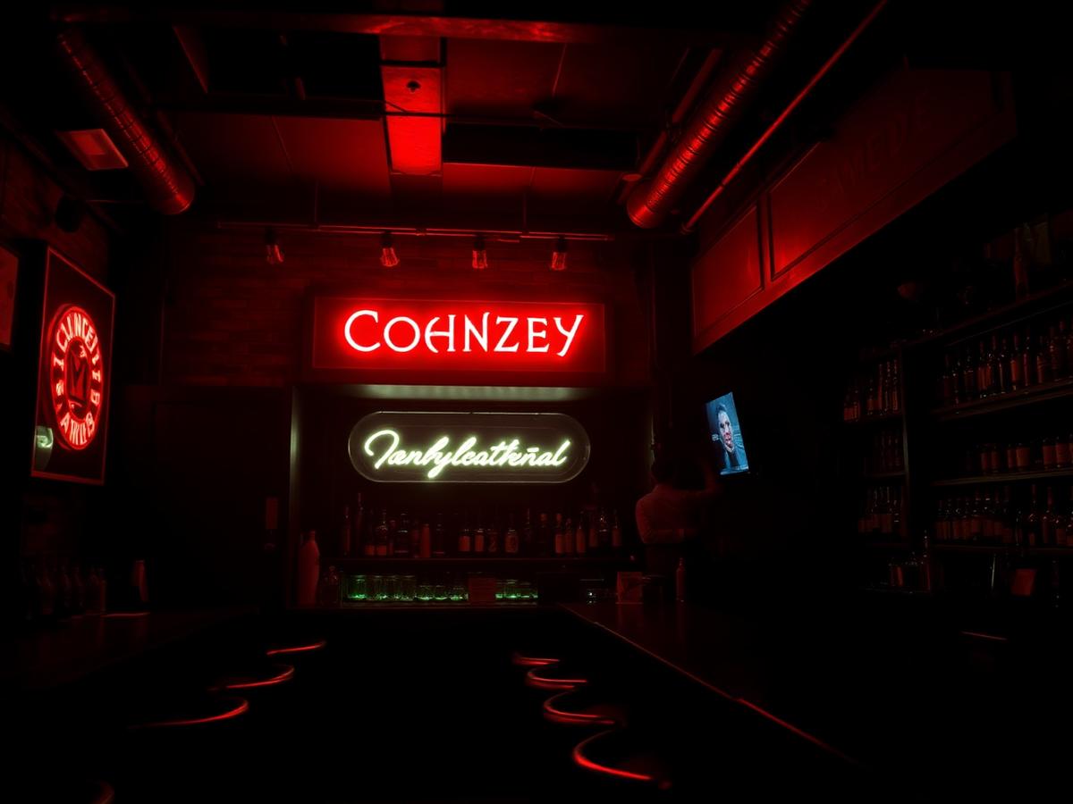 Hot Toddy's bar in Camden lit in red neon